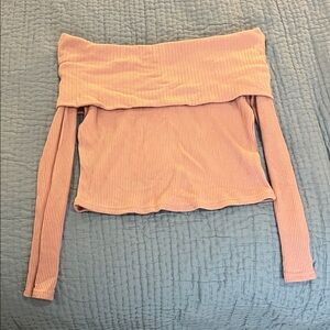 Off-Shoulder Ribbed Pink Top